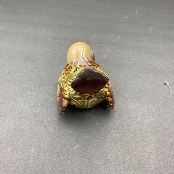 Vintage Ceramic Bird Figurine Brown Green Hollow Cut Outs Chickadee Glossy - Picture 7 of 11